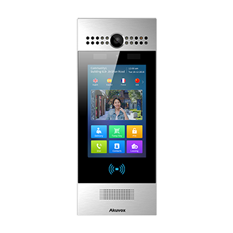 Akuvox R29 video intercom with touchscreen, camera, and contactless entry